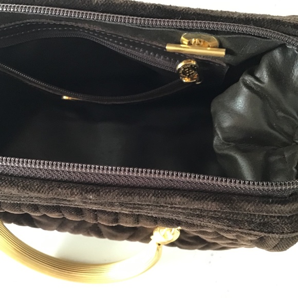 FENDI rare vintage handbag brown quilted velvet with gold handles - Picture 9 of 16